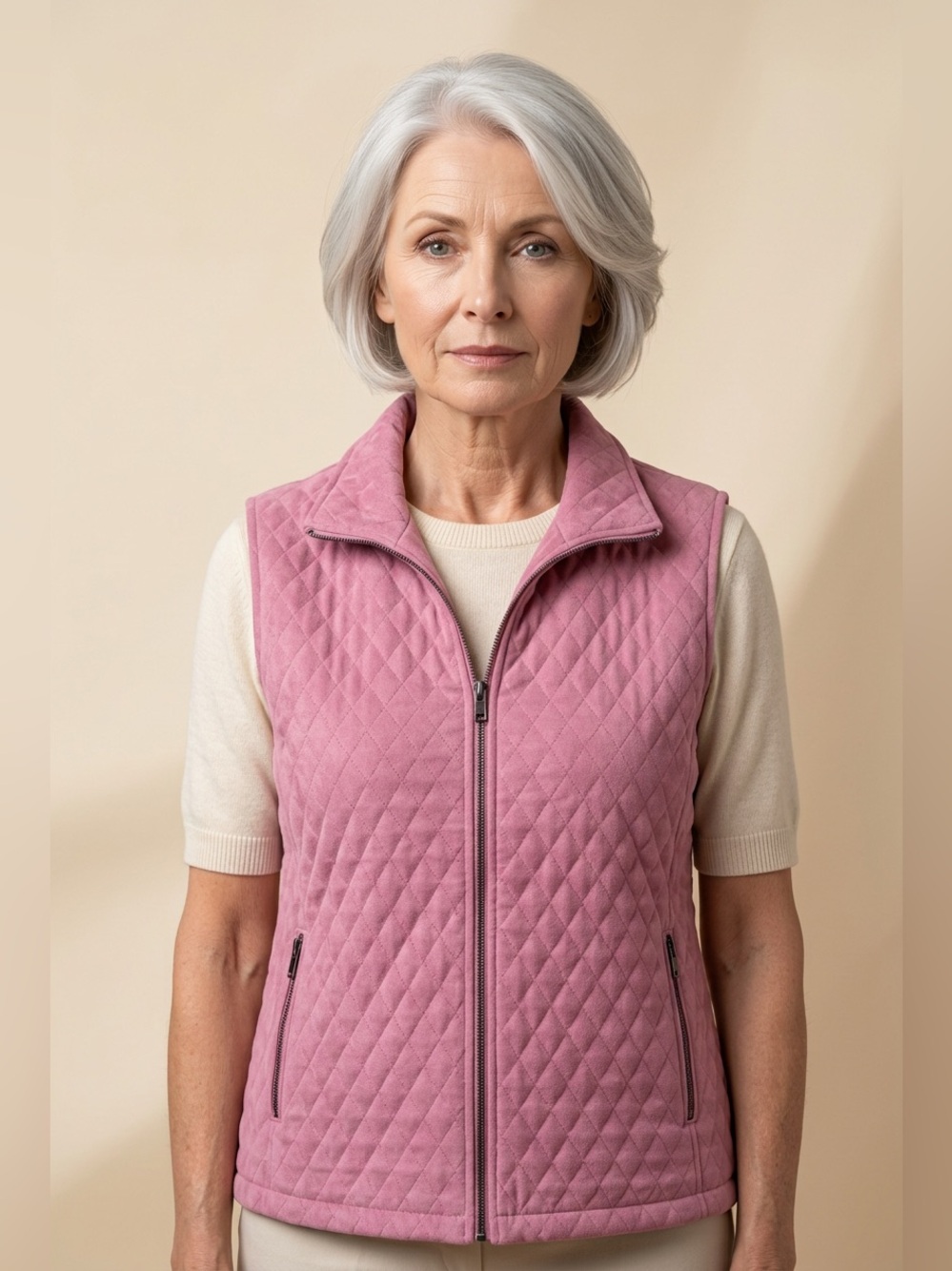 Alia Pink Quilted Zip Vest